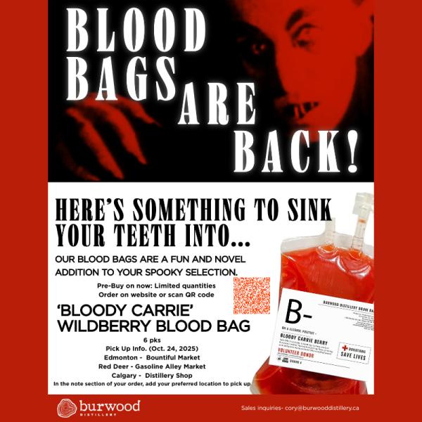 PRE-BUY Burwood "Bloody Carrie" Wildberry Blood Bag Cocktails | 6 Bags In A Kit | Pick up available in Edmonton ,Red Deer & Calgary Oct 24 , 2025