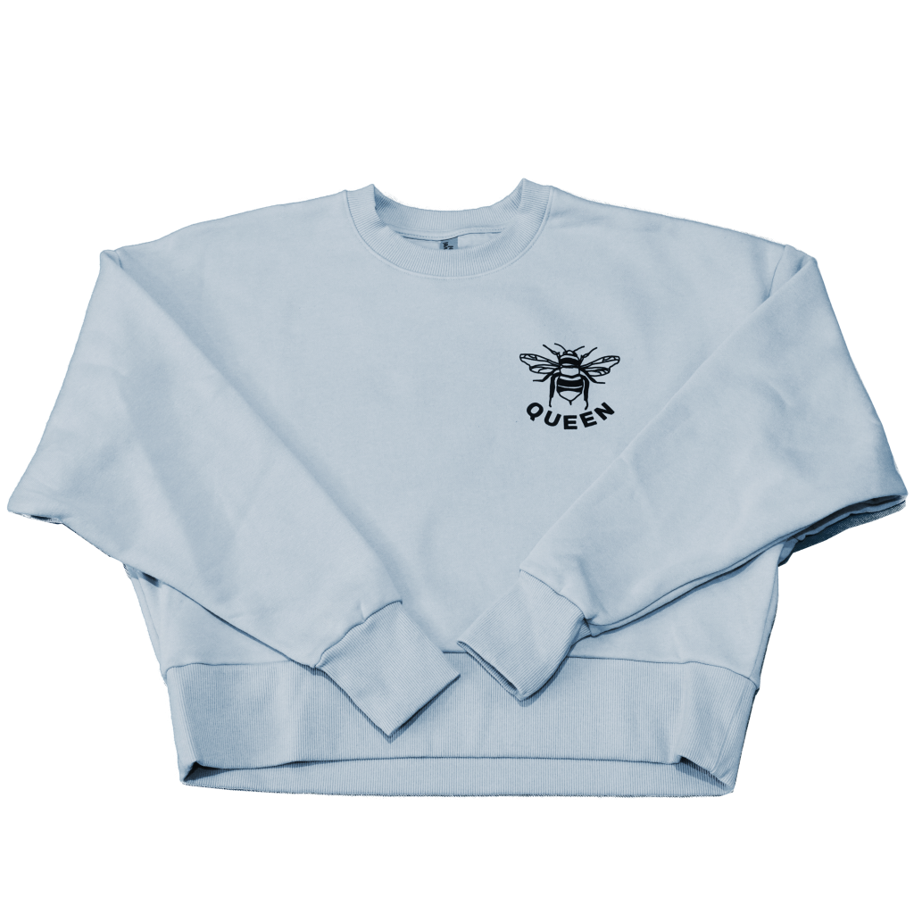 Women's "Queen Bee" Crewneck | Stonewashed Blue | Burwood Distillery