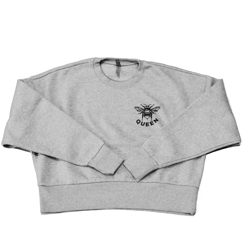 Women's "Queen Bee" Crewneck | Heather Grey | Burwood Distillery