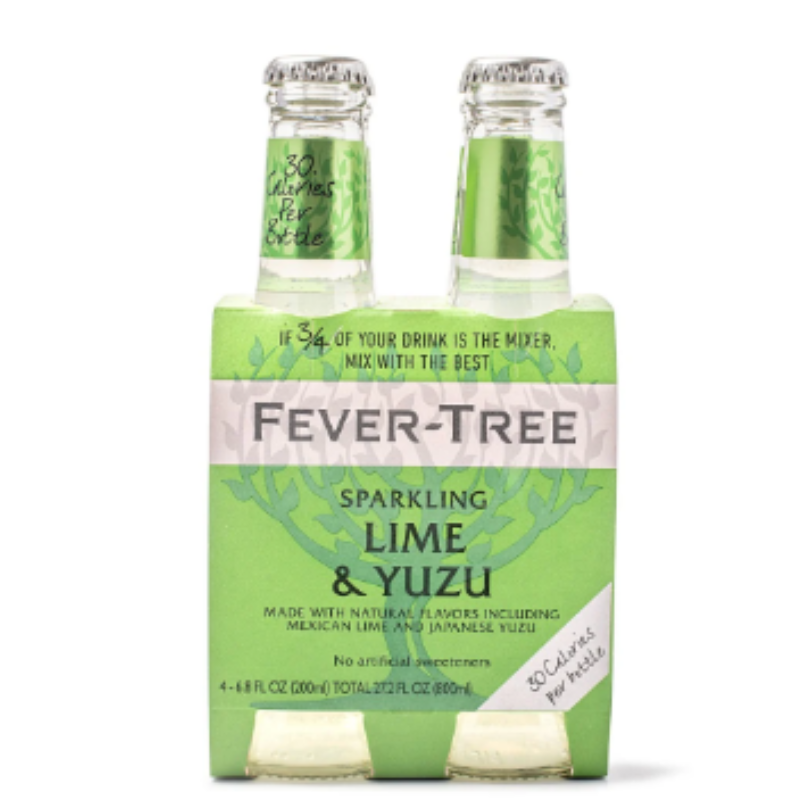 Fever Tree Sparkling Lime & Yuzu (4-Pack 200 mL Bottles)